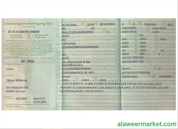 Germany vehicle registration certificate